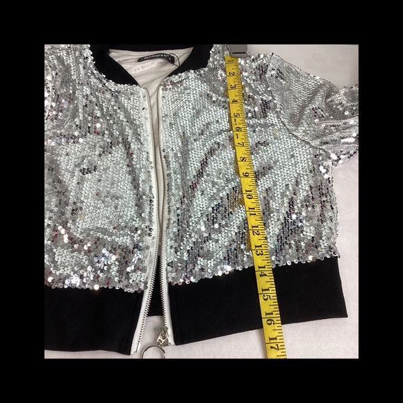 Allegra K Women's Silver Sequin Bomber Jacket.29 - Picture 2 of 5
